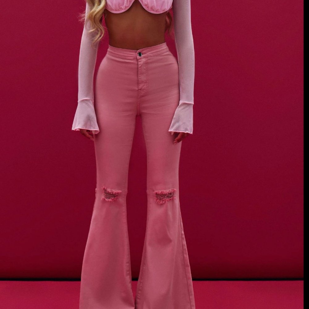 Mystery Solved Extreme Bell Bottom Jeans - Blush